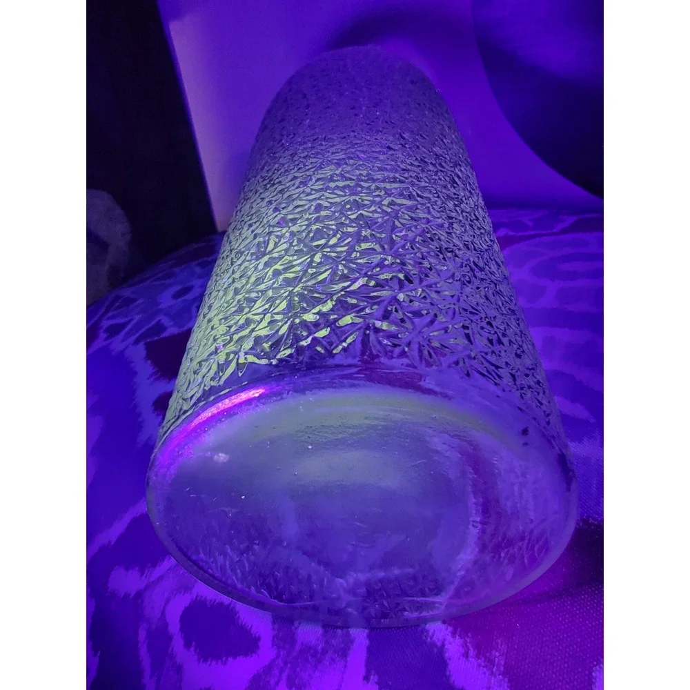 Goofus Glass Large Pickle Jar Vase Rose Flower Pattern Vtg GLOWS 14